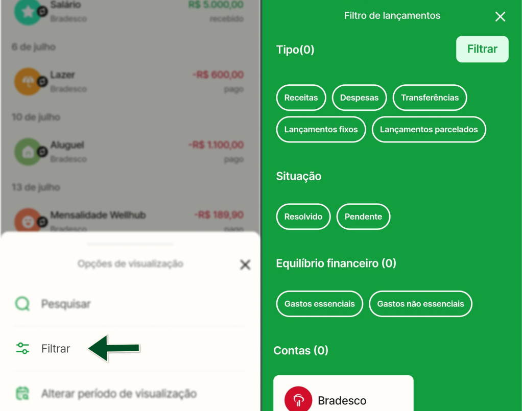 Funcionalidades -  Lançamentos - Como filtrar - Passos 3 e 4.jpg