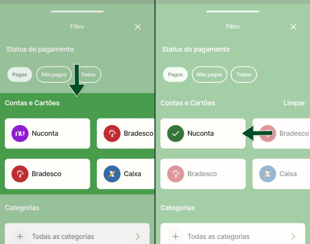Funcionalidades -  Relatórios - Filtro - Contas e cartões - Passos 3 e 4.jpg