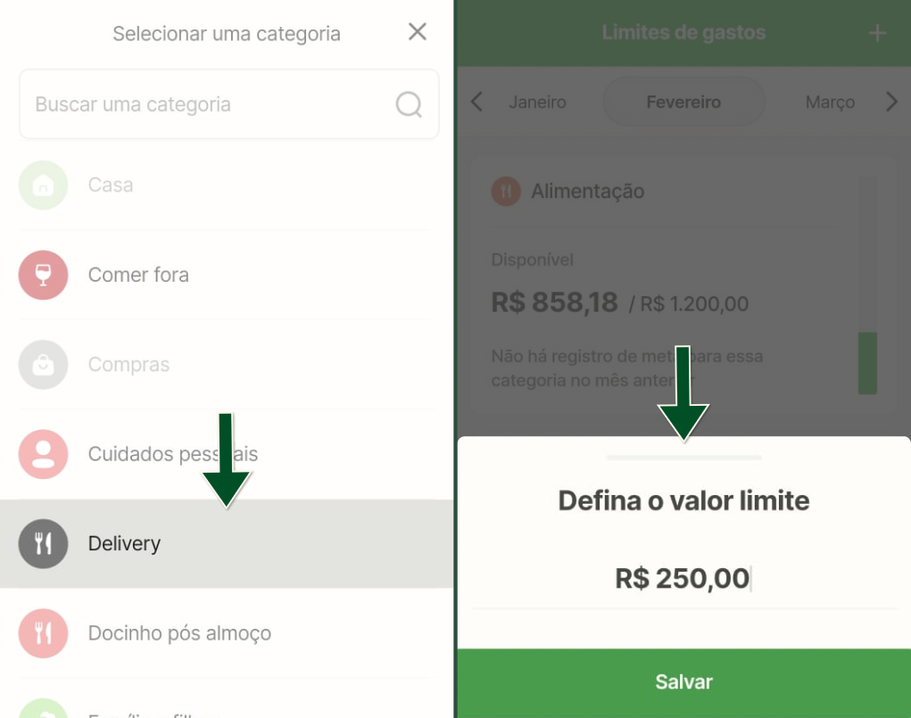 Funcionalidades -  Limite de gastos - Adicionar limite - Passos 3 e 4.jpg
