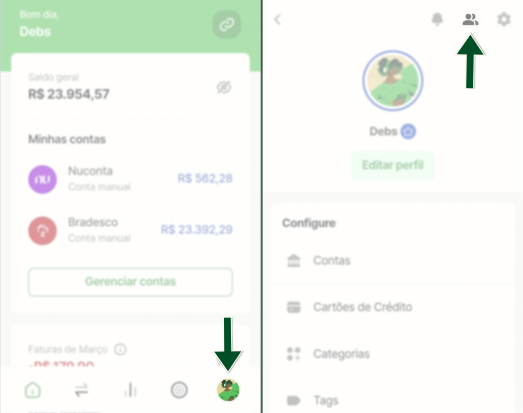 Funcionalidades -  Alternar contas - Passos 1 e 2.jpg