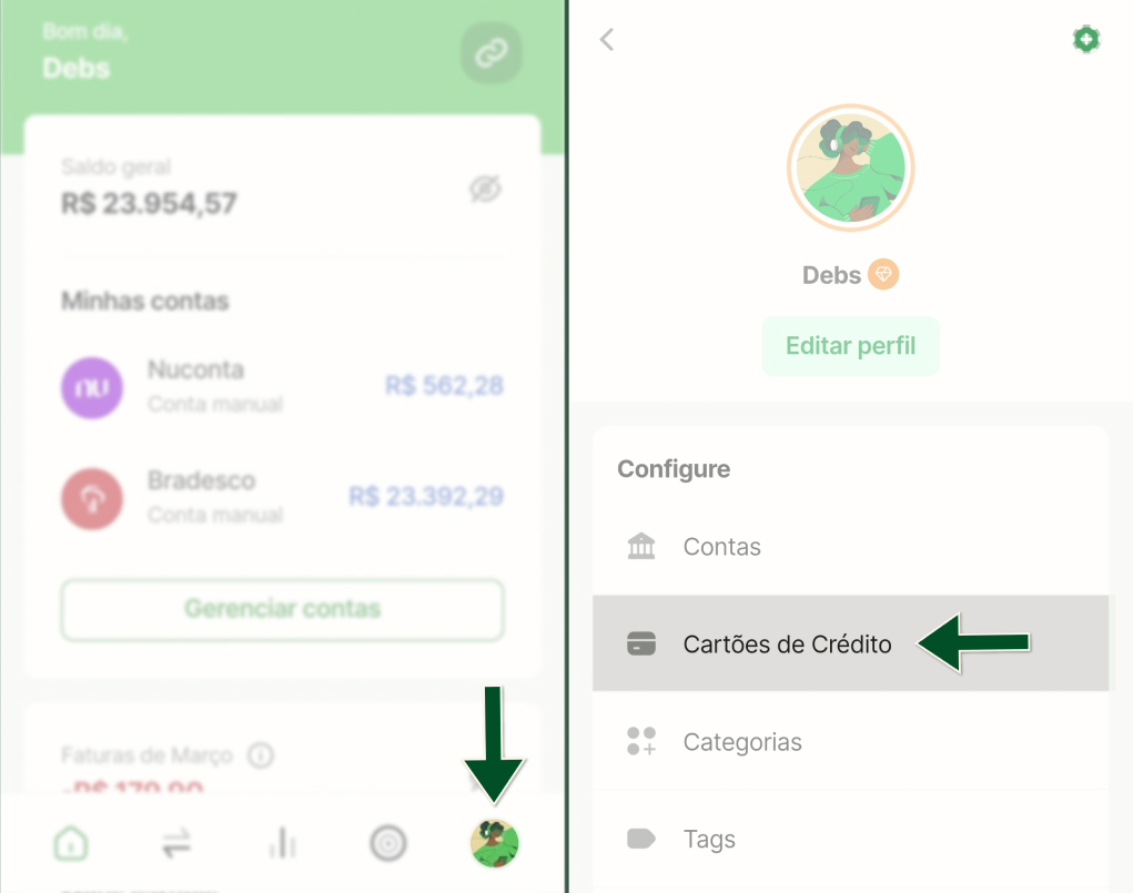 Funcionalidades -  Cartão de crédito - Desaquivar cartão - Passos 1 e 3.jpg
