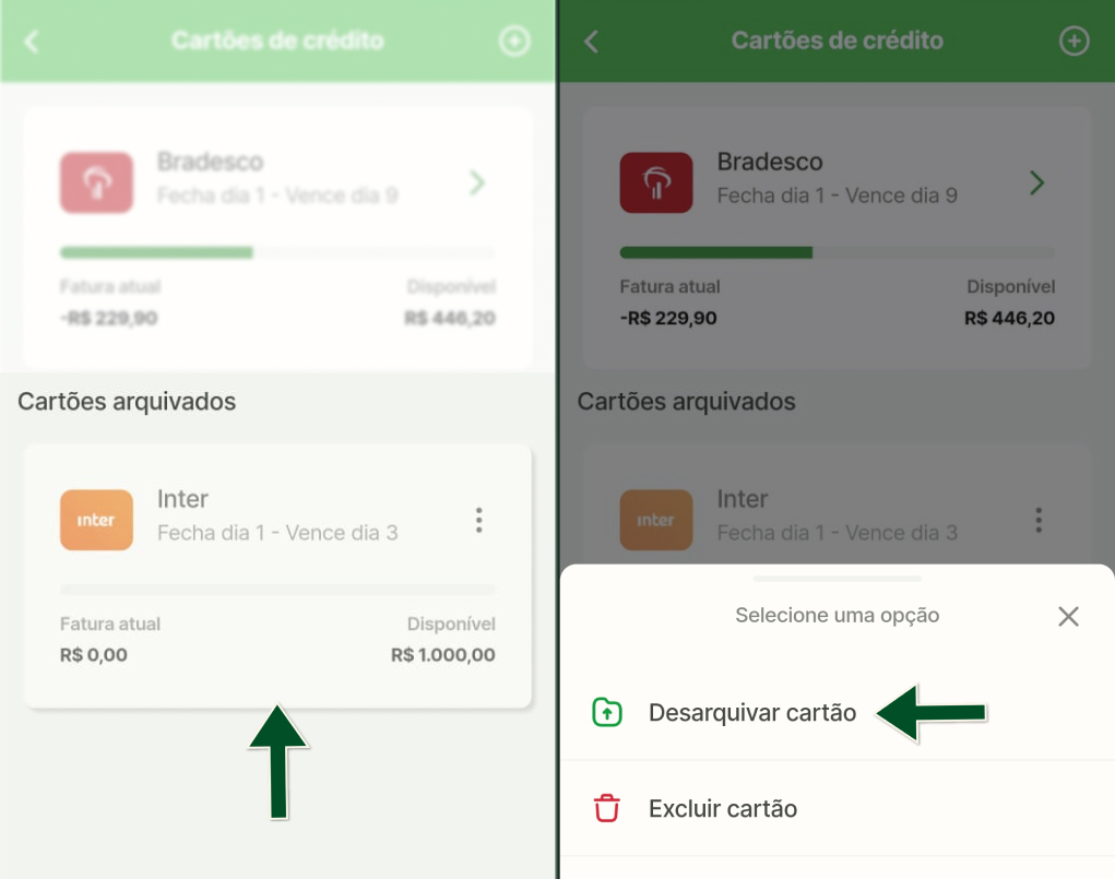 Funcionalidades -  Cartão de crédito - Desaquivar cartão - Passos 3 e 4.jpg