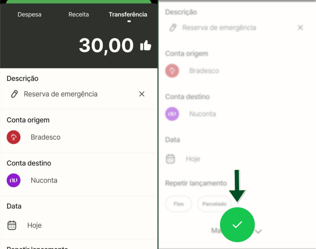 Funcionalidades -  Lançamentos - Lançar transferência - Passos 3 e 4.jpg