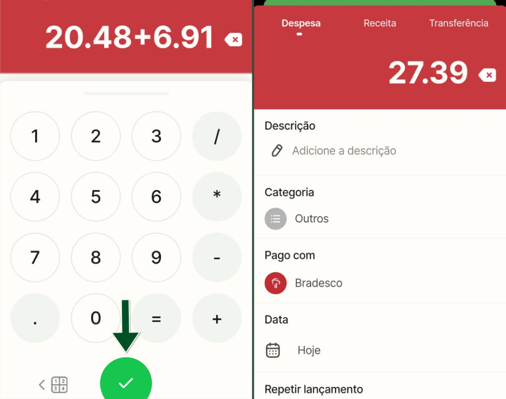 Funcionalidades -  Lançamentos - Calculadora - Passos 3 e 4.jpg